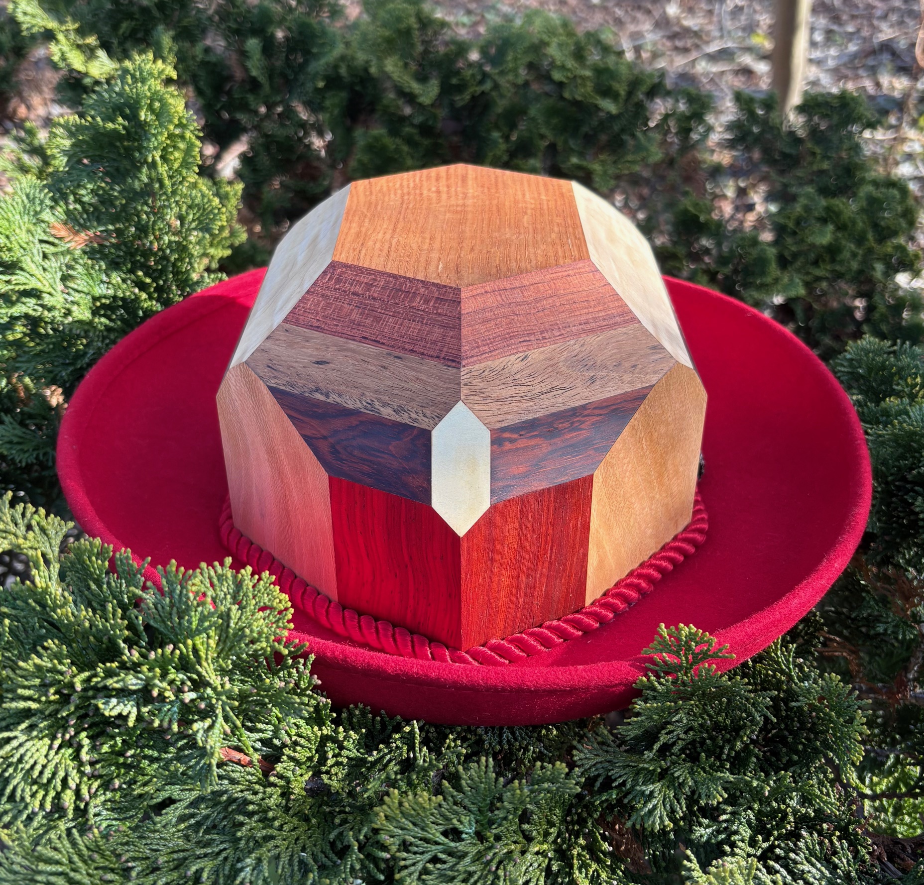 image from Topaz - Wooden model mounted on a hat